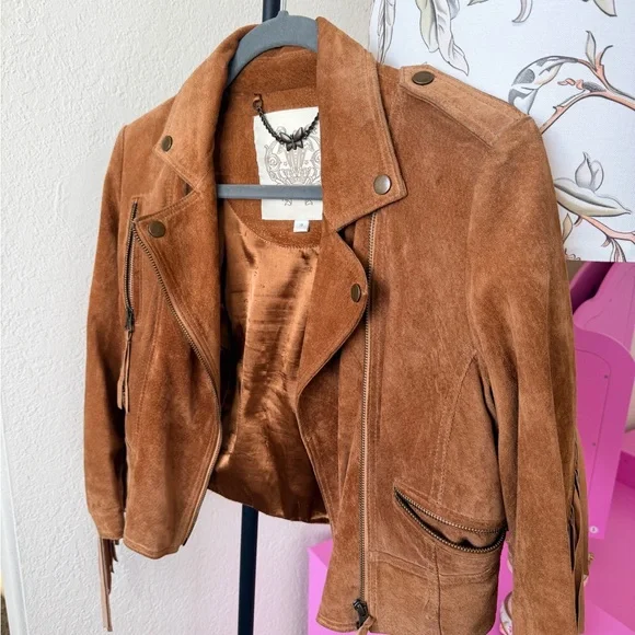 Forever New Tan Suede Fringe Jacket - Picture 2 of 5